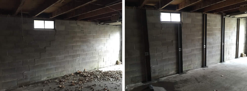 Cement block foundation repair before and after by the repair foundation crack repair experts in Omaha, NE.