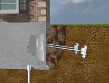 A wall anchor is used for bowed wall repair in a home's foundation.