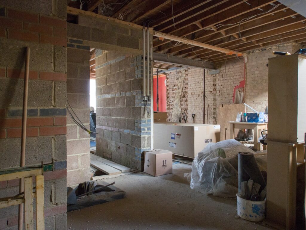 A basement is getting set up to be waterproofed. BDB Waterproofing can help you with this.